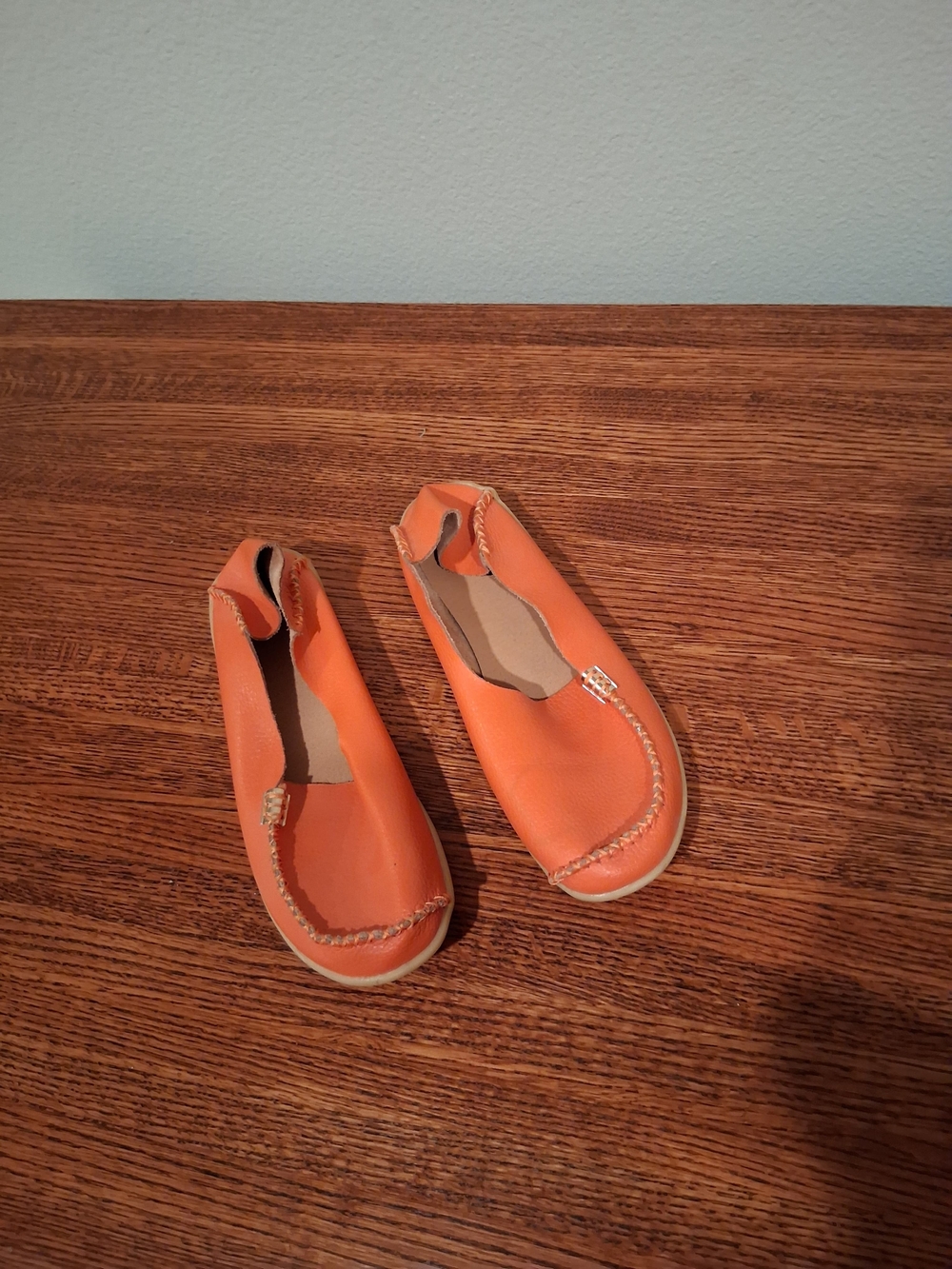 Orange Leather Slip-On Flats